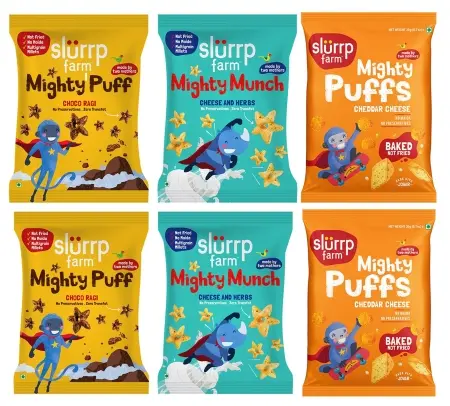 Slurrp Farms Ragi Snacks combo - Choco Ragi (2), Cheddar Cheese (2), Cheese and Herbs (2) (15x120gms)